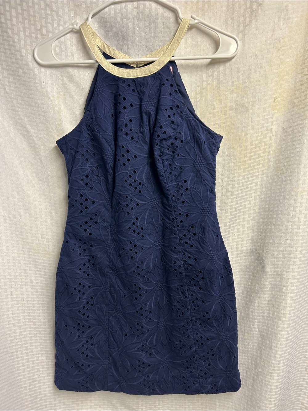 Lilly Pulitzer Navy Eyelet Halter Mini with Gold Neckband